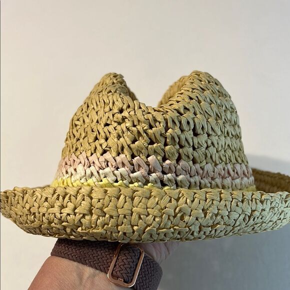 BILLABONG Paper Straw Hat Pastel Stripes Pink White Yellow Cowboy Sun Festival - Picture 12 of 12